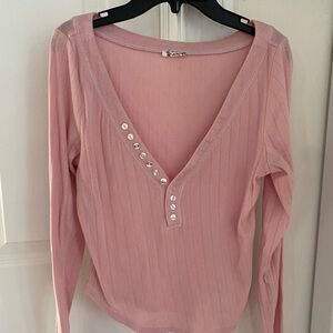 Free People Coffee Chat Long Sleeve S - pink
